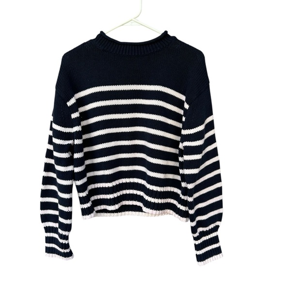 J. Crew Heritage Cotton Rollneck Sweater - Size Small - Navy Blue & White Stripe - Picture 3 of 13
